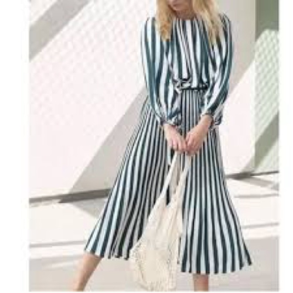 AYR Who’s She Glass Green and White Striped Midi Dress